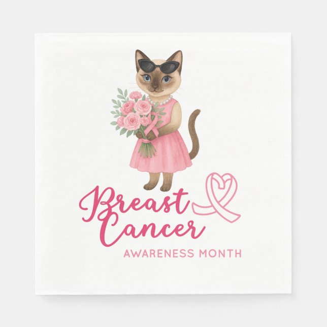 Brustkrebs-Bewusstsein Rosa Band Blumenthema Serviette (Vorderseite)