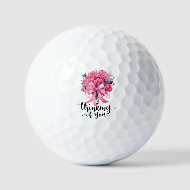 Brustkrebs Bewusstsein Rosa Band Denken Golfball (Vorderseite)