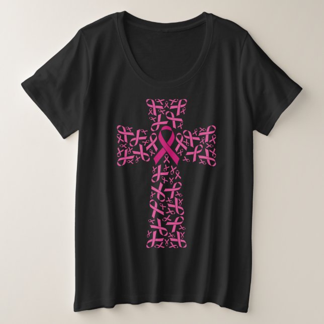 Brustkrebs-Bewusstsein rosa Band-Kreuz Große Größe T-Shirt (Design vorne)