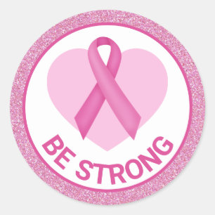 Brustkrebs Bewusstsein rosa Band und Herz Runder Aufkleber