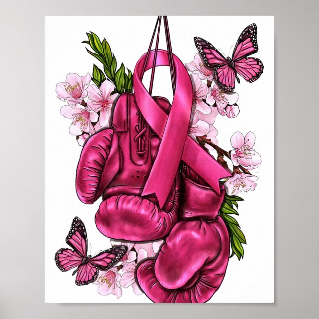 Brustkrebs Bewusstsein rosa Boxhandschuhe Rosa Ri Poster (Vorne)