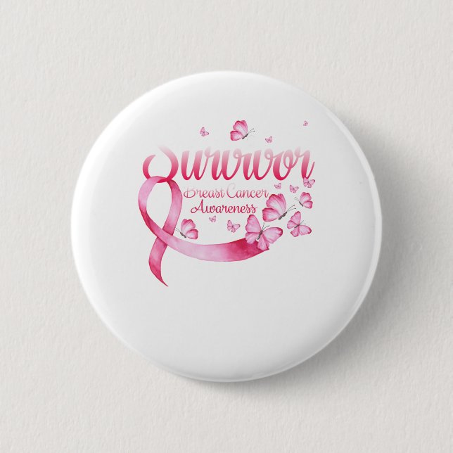 Brustkrebs-Bewusstsein rosa Butterfliegen Button (Vorderseite)