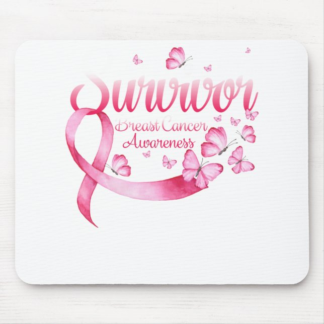 Brustkrebs-Bewusstsein rosa Butterfliegen Mousepad (Vorne)