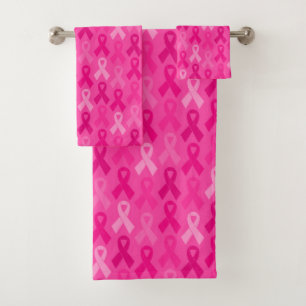 Brustkrebs-Bewusstsein rosa Flachbandmuster Badhandtuch Set
