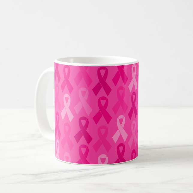 Brustkrebs-Bewusstsein rosa Flachbandmuster Kaffeetasse (Vorderseite Links)
