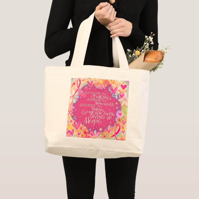 Brustkrebs Bewusstsein rosa Inspirivity Tote Bag Jumbo Stoffbeutel (Vorderseite (Produkt))