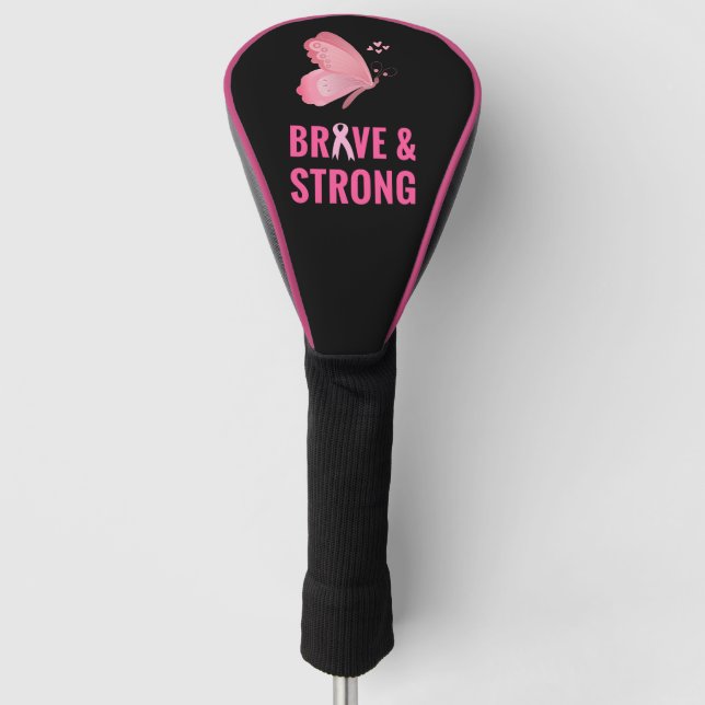Brustkrebs-Bewusstsein rosa schwarzer Schmetterlin Golf Headcover (Vorderseite)
