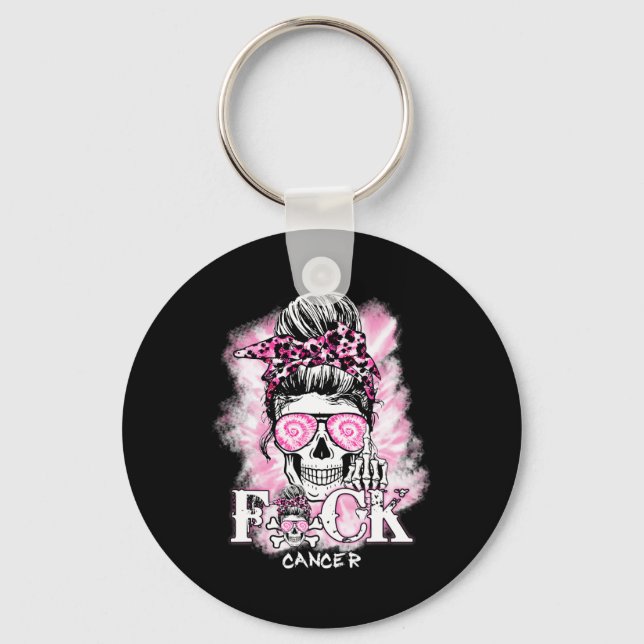 Brustkrebs-Bewusstsein Schädel F Krebs rosa Rib Schlüsselanhänger (Vorderseite)