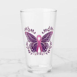 Brustkrebs-Bewusstsein Schmetterling Blumengrenze Glas
