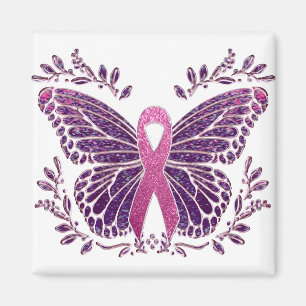 Brustkrebs-Bewusstsein Schmetterling Blumengrenze Magnet