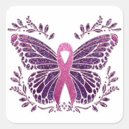 Brustkrebs-Bewusstsein Schmetterling Blumengrenze Quadratischer Aufkleber