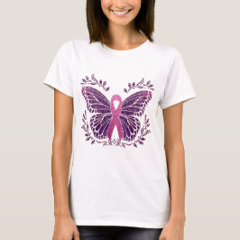 Brustkrebs-Bewusstsein Schmetterling Blumengrenze T-Shirt