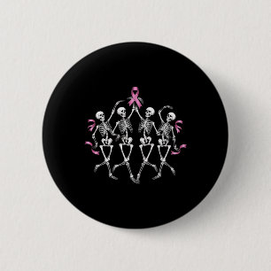 Brustkrebs-Bewusstsein Skelett Tanzendes Rosa Band Button