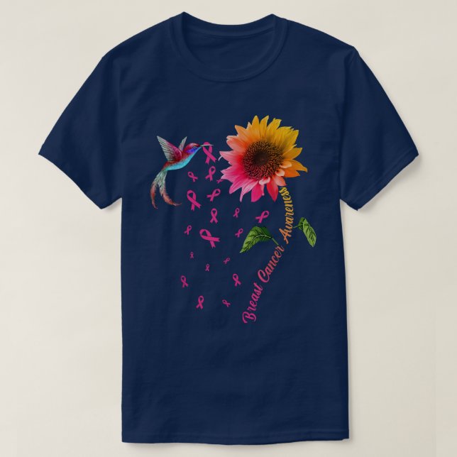 Brustkrebs Bewusstsein Sonnenblume Hummingbird T-Shirt (Design vorne)