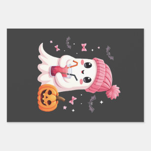 Brustkrebs-Bewusstsein Spooky Ghost Halloween Geschenkpapier Set