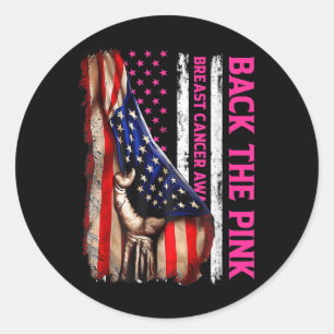 Brustkrebs-Bewusstsein zurück an der rosa amerikan Runder Aufkleber