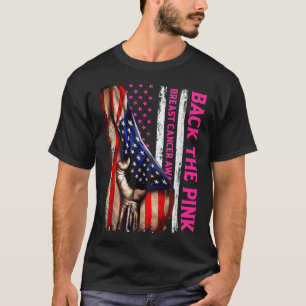 Brustkrebs-Bewusstsein zurück an der rosa amerikan T-Shirt