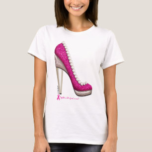 Brustkrebs-Bewusstseins-Glitzer-Perlen-Pumpe T-Shirt