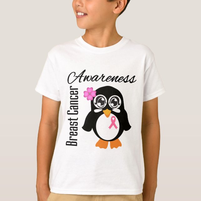 Brustkrebs-Bewusstseins-Pinguin T-Shirt (Vorderseite)