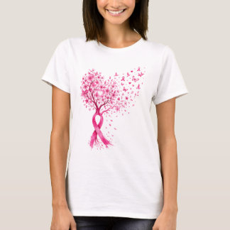 Brustkrebs-Bewusstseins-Schleifen-Baum-Herzblüte T-Shirt