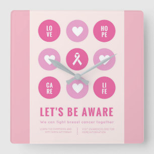 Brustkrebs-Bewusstseins-Uhr Quadratische Wanduhr