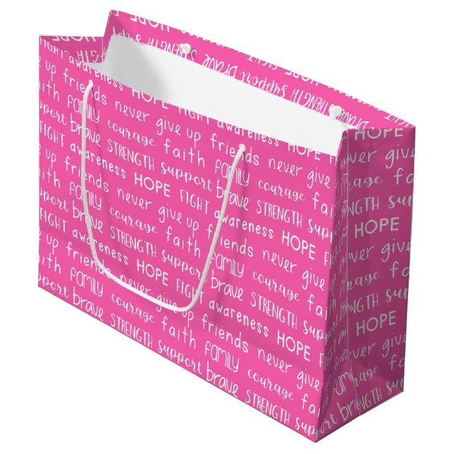 Brustkrebs-Bewusstseins-Wortmuster Große Geschenktüte (Vorderseite Schrägansicht)