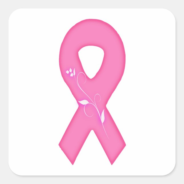 Brustkrebs-Bewusstseinsband mit Blume Quadratischer Aufkleber (Vorderseite)
