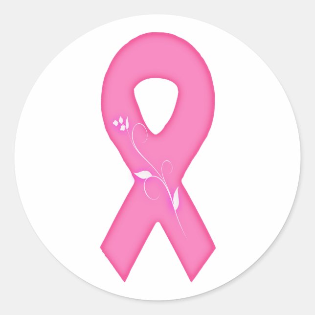 Brustkrebs-Bewusstseinsband mit Blume Runder Aufkleber (Vorderseite)