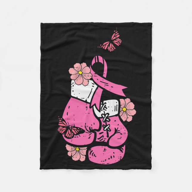 Brustkrebs Boxing Handschuh Rosa Band Bewusstsein  Fleecedecke (Vorderseite)