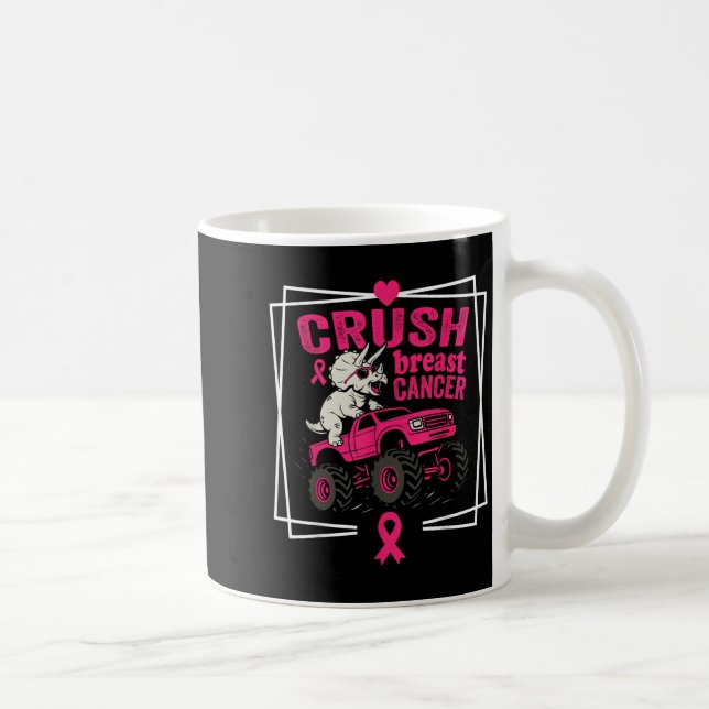 Brustkrebs-Dinosaurier, der einen rosa Monste antr Kaffeetasse (Rechts)