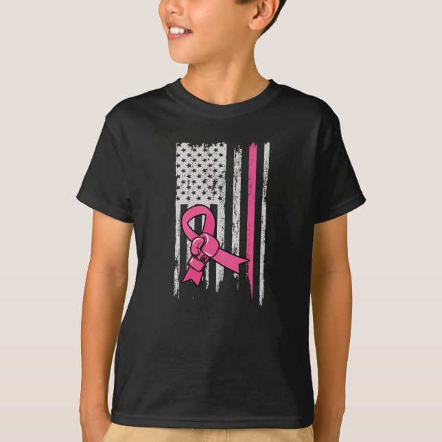Brustkrebs-Flagge Amerikas Boxhandschuh T-Shirt (Vorderseite)