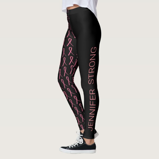 Brustkrebs - Führen Sie Ihren Namen Strong Pink Ri Leggings (Links)