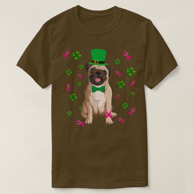 Brustkrebs Funny Mops Hund St Patrick's Day T-Shirt (Design vorne)