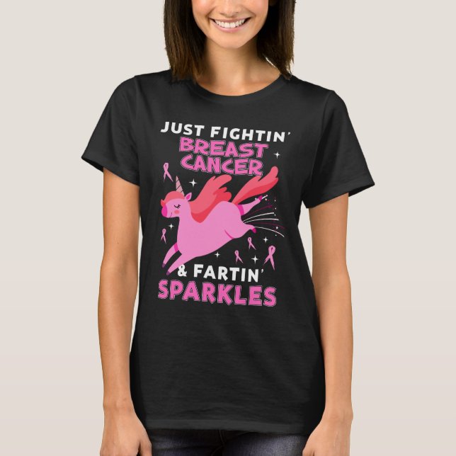 Brustkrebs Funny Unicorn Farting Glitzern T-Shirt (Vorderseite)