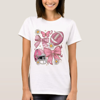 Brustkrebs-Fußball-Rosa-Helm-Schleifen-Bow T-Shirt