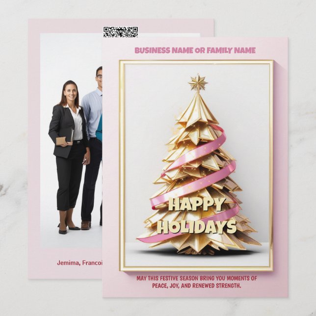 Brustkrebs Gold Rosa Weihnachtsbaumgeschäft Feiertagskarte (Vorne/Hinten)