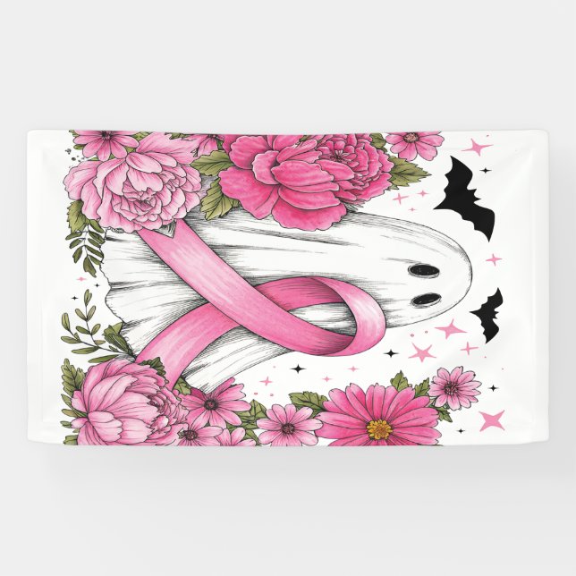 Brustkrebs Halloween Geist Boho Banner (Horizontal)