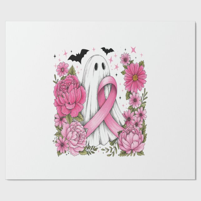 Brustkrebs Halloween Geist Boho Geschenkpapier (Flach)