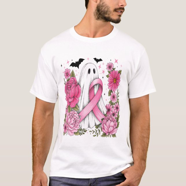 Brustkrebs Halloween-Geist Boho T-Shirt (Vorderseite)
