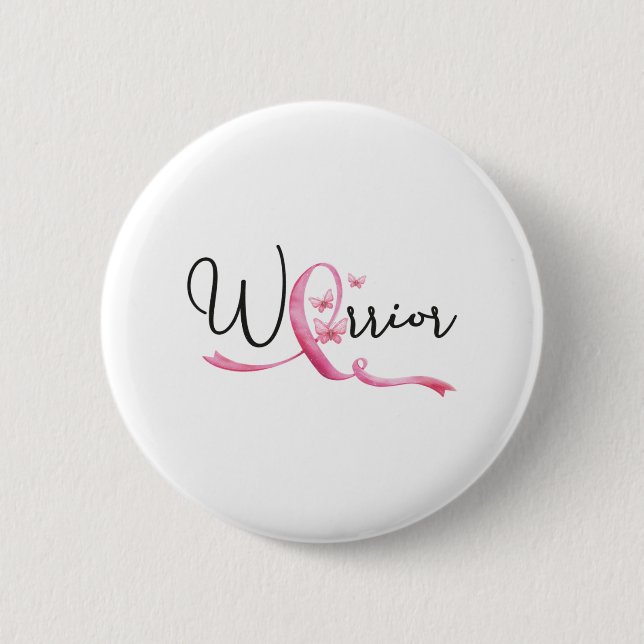 Brustkrebs im Krieger Monat Schmetterlinge rosa Ri Button (Vorderseite)