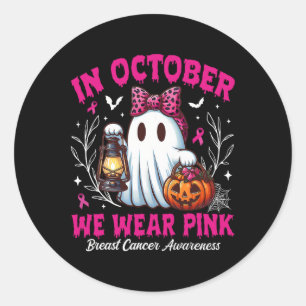 Brustkrebs im Oktober tragen wir Pink Ghost Boo Ha Runder Aufkleber
