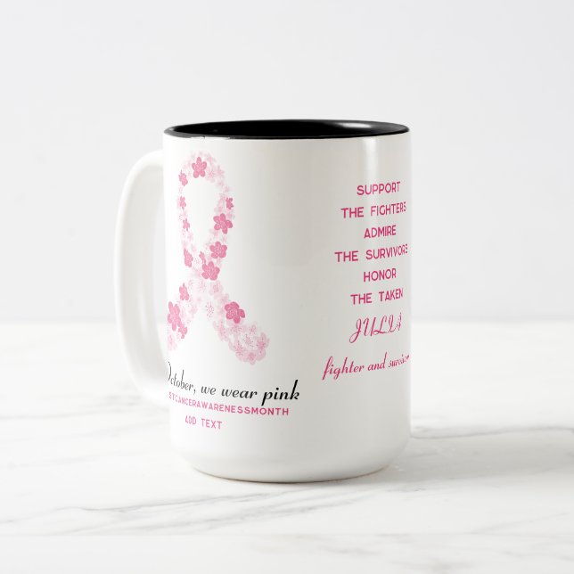 Brustkrebs kämpfen Blumensakura Rosa Schleim Zweifarbige Tasse (Vorderseite Links)