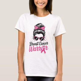 Brustkrebs-Krieger, Messy Bun Pink Ribbon T-Shirt