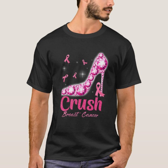 Brustkrebs Pink Bling High Heels Brust C T-Shirt (Vorderseite)