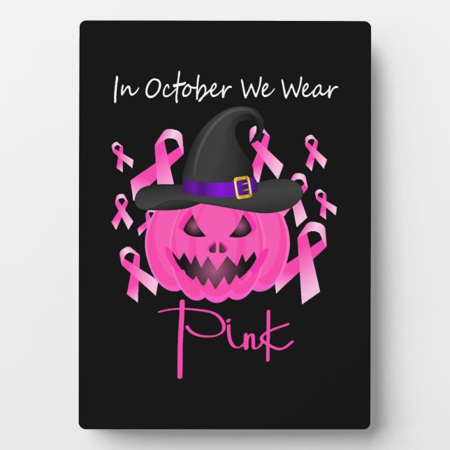 Brustkrebs Pink Pumpkin Halloween Fotoplatte (Vorderseite)