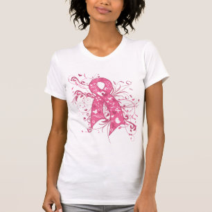 Brustkrebs-Rosa-Blumenband-Strudel T-Shirt