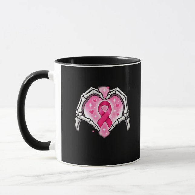 Brustkrebs Skeletton Hand Herz Sign Ribbon Krieg Tasse (Links)