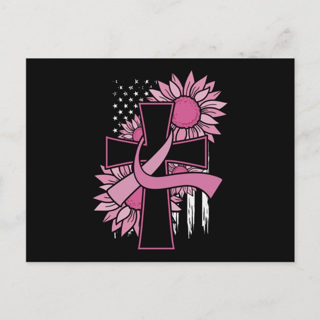 Brustkrebs Sonnenblume Rosa Ribbon Cross Faith Postkarte (Vorderseite)