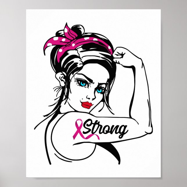 Brustkrebs stark Rosie The Riveter Pink Ribbon Poster (Vorne)