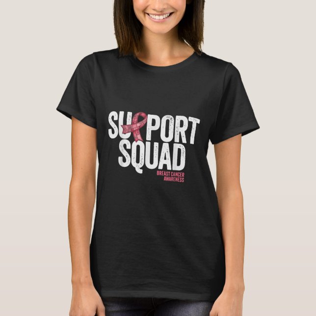 Brustkrebs-Support Squad Pink Ribbon-Patchwork T-Shirt (Vorderseite)